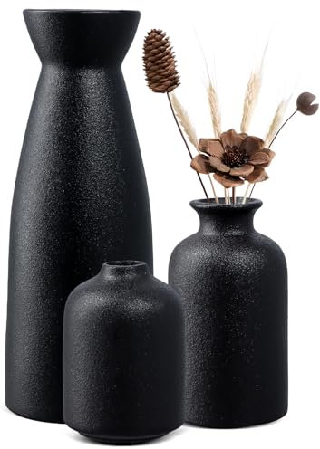 Mapille 3PCS Conjunto de jarrones de cerámica, Minimalista Blanco Jarrón de Cerámica, Jarrones para Flores Frescas y Secas, Hierba de Pampas, Florero Jarrones Decoración Moderna del Hogar