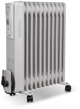 UNIVERSALBLUE - Radiador de Aceite Blanco 2500W – 13 Elementos Calefactores, 2 Potencias, Termostato Regulable, Silencioso, Protección Antivuelco y Sobrecalentamiento, Ruedas – Hasta 30 m²