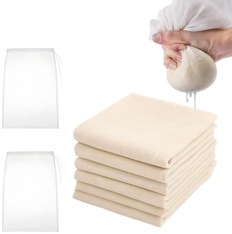 8 Cheese Cloths for Straining,Cheesecloth,Muslin Cloths for Cooking, Set with Six Filter with Sizes of 40x40cm and 50x50cm, Two 100 Mesh Filter Bags, Ideal for Cheese Making