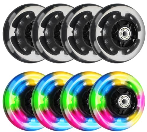 Lot de 8 roues de rollers en ligne, 72 mm, noires, roues de rechange pour patins à roulettes avec 16 roulements à billes pour tous les types de patins à roulettes