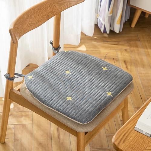 4-Pack 40x40 cm Cotton Chair Cushions with Ties, Anti-Deformation Dining Seat Pads, Thick Upholstered Kitchen Chair Pads, Gray Rustic Style