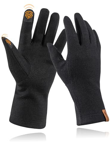 ACUSHLA 100% Merino Wool Touchscreen Gloves, Warm Gloves, 270GSM-Black, M