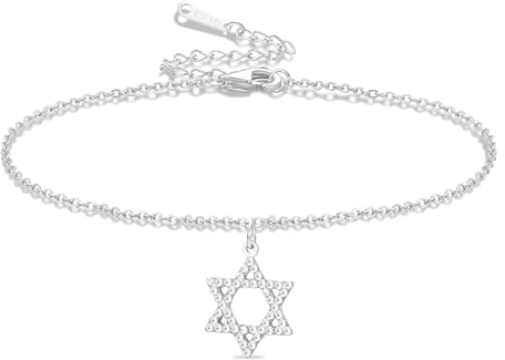 VASSAGO Bracelet réglable en forme d'étoile de David pour homme et femme Bracelet à breloques en forme d'étoile de David Pendentif hexagonal Protection juive Hanoukka (Argent 1)
