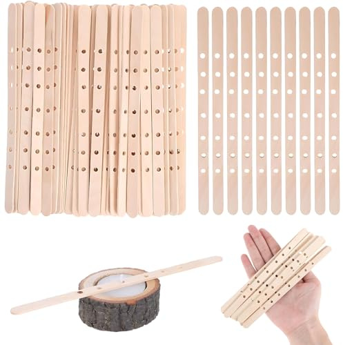Soportes de mechas para Velas 50 Piezas Madera 18cm Orificio 4mm centradores para Velas Grandes artesanales y recipientes Variados DIY