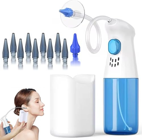 Système manuel d'irrigation auriculaire 1 kit de nettoyage des oreilles, Nettoyeurs d'oreilles étanches avec 10 embouts en silicone, Outils Nettoyage Oreilles pour adultes et enfants