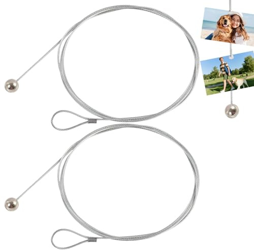2 fotokablar med magnetiska klämmor, 1,5 m galvaniserad stålkabel för att hänga foton, vykort och väggkonst, fotorep för väggdekoration