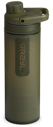 GRAYL UltraPress 500 ml Filtre à eau pour l'extérieur Eau potable I Élimine 99,99% de toutes les bactéries et virus I Parfait pour le camping, la survie et les voyages (Olive Drab)