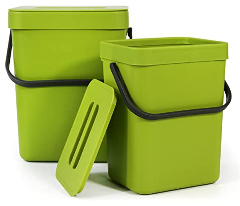 Spesh 2 contenitori per rifiuti alimentari da appendere (3 L + 5 L) con coperchio, piccoli contenitori per rifiuti alimentari sotto il lavello, per cucina, bagno, ufficio (verde)
