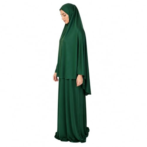 Inissia Ensemble de 2 pièces pour la prière, foulard Khimar et jupe en lycra extensible pour usage quotidien/maison/travail/voyage/hajj/umrah/mosquée/madrassa Taille unique, Vert, taille unique