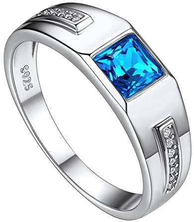Suplight Anillos Plata de Ley 925 Anillos para Hombre Topacio Azul Anillos de Boda con Circonitas Tamaño 19.75