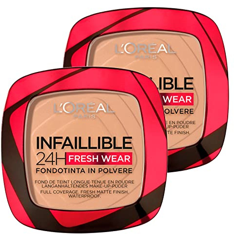 L'Oréal Paris Infaillible 24H Fondotinta in Polvere Fresh Wear Waterproof Ultra Coprente a Lunga Durata Opacizzante e Traspirante Colore 140 Golden Beige - 2 Cosmetici