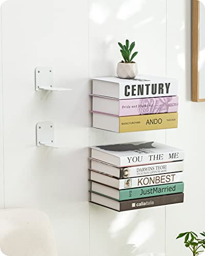 Baffect Unsichtbares Bücherregal, Satz von 4 Verdeckt Gebohrten Montierten Bücherregalen, Zuverlässige Metall-Buch-Organisatoren für das Schlafzimmer (Weiß) (Metal, 4)