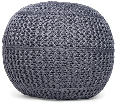 BIRDROCK HOME Round Pouf Ottoman Foot Rest, 18.5”x15”, Zinc Gray