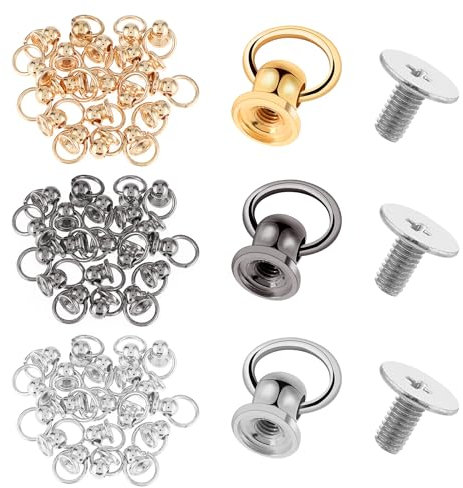 Amaxiu Juego de 60 remaches de cabeza redonda con anillo de tracción, remaches de cuero de 3 colores de 8 mm, kit de remaches de tornillo para manualidades, cartera, teléfono, funda, bolso, mochila