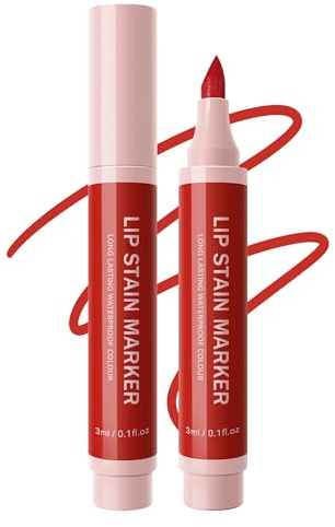 Lip Stain Marker Pen-1Pcs Ruby Red Hydrating Lip Stain Liquid Lip Liner Pencil, Long Lasting Waterproof Smudge-proof Natural Matte Finish, Precise Chisel Tip Smooth, Lip Makeup Gift for Women-04