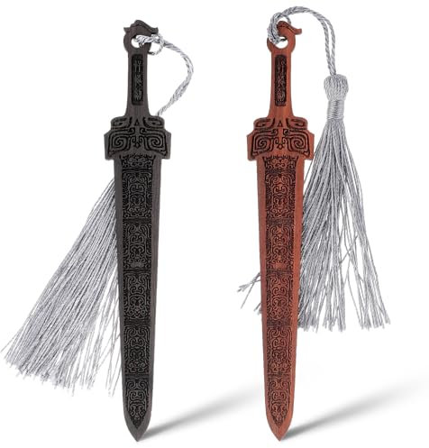 Andibro Schwertförmige Holz Lesezeichen - 2 Stück Kreatives Lesezeichen im Vintage Stil, Handgefertigt für Männer und Buchliebhaber