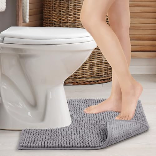 JARITTO Badezimmerteppich Wc Vorleger mit Ausschnitt rutschfest Podest für Toilette Toiletten-Sockelmatte Waschbar Badvorleger Badematte Mikrofaser Saugfähig - U-Förmige 51 x 51 cm (Grau)
