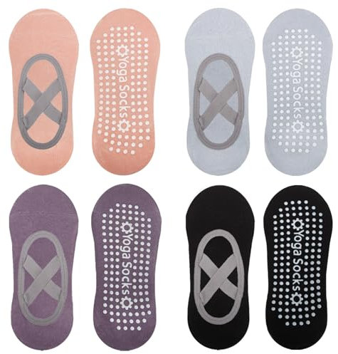 Ewwtrey 4 Paires Chaussettes Antidérapantes pour Femmes et Hommes - Yoga, Pilates, Ballet, Danse