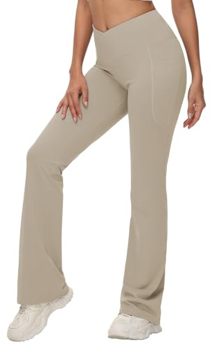 BALEAF Yogabyxor, hög midja, kors, slagbyxor, joggingbyxor, vida ben, jazzbyxor, relaxbyxor, Brun 34 tum, M