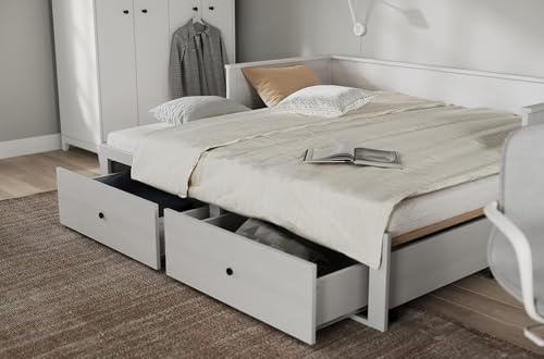 Inter Link - Letto per panca Gigogne 90 x 200 cm - 2 posti - 2 cassetti - 2 reti - Legno massello
