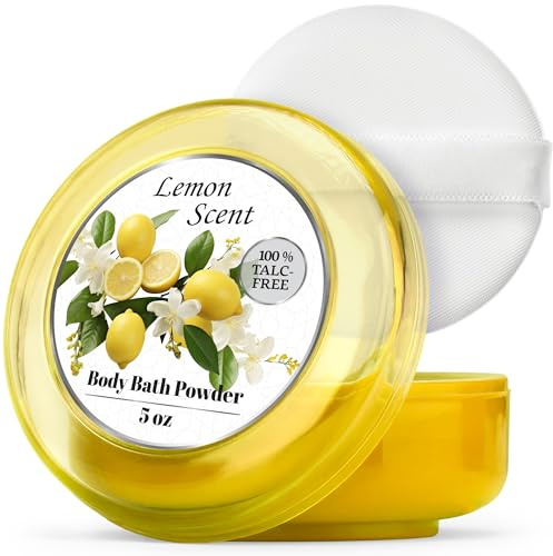 R-NEU Poudre pour le Corps Parfumée pour Femme avec Houppette – Senteur Citron – 100% Sans Talc – Poudre Corporelle Hydratante, Alternative au Talc – 1 Unité, 142g
