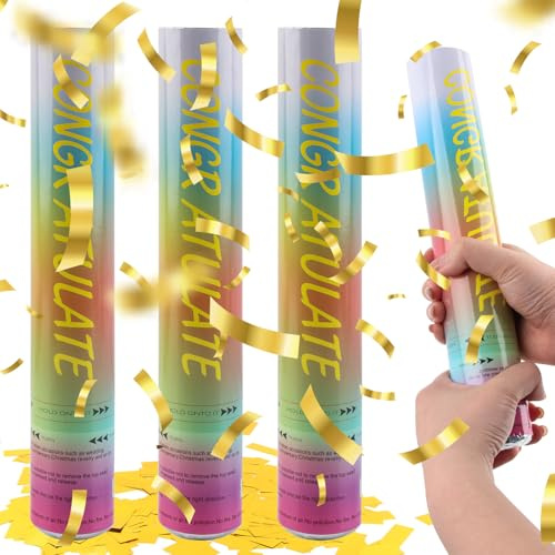 Konfetti guldglitter x 4 st, silverChry Party Popper guld, konfettikanon födelsedag, konfettipistolset, konfettikanon, bröllop konfettipoppers, konfettikanoner poppers (rektangel)