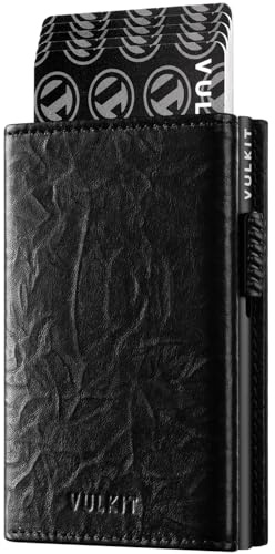 VULKIT Credit Card Holder RFID Blocking Prism Leather Pop Up Card Wallet with Banknote Compartment, ID Window, Coin Pocket & Magnetic Closure