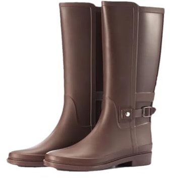Stivali da pioggia da donna con fibbie, scarpe da pioggia con albero alto, antiscivolo e impermeabili, Marrone, 38(US7)