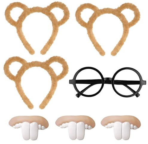 Accessori per costume da scoiattolo a strisce, 7 pezzi, con fascia per orecchie, occhiali rotondi neri, decorazione dentale per adulti e bambini, scoiattolo a strisce, costume da cosplay, accessorio