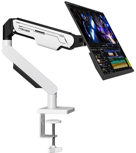 Fydeamer Single Monitor Arm, Heavy Duty Gas Spring Mount for 17-32 Inch Screens up to 9kg, Full Motion Adjustable Desk Mount with VESA 75x75/100x100mm Compatibility, White