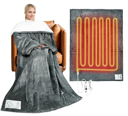 Catalonia Classy Sherpa värmefilt med ärmar för vuxna, extra varm värmefilt, mjuk flanellfilt, mjuk, fluffig TV-filt, gåva, 178 x 127 cm