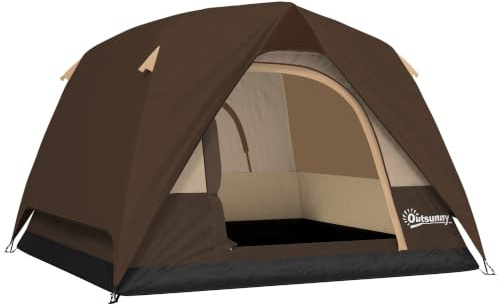 Outsunny 3-4 Person Camping Tent Easy Set Up Dome | Waterproof, Sewn-in Groundsheet, Mesh Windows, Pocket and Hook, Camping Hiking Backpacking, 4 Man