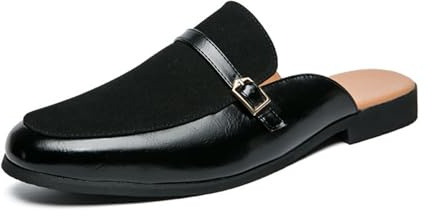 Zuecos de cuero para hombre con hebilla de metal, mocasines cómodos y suaves de vestir