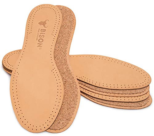 ORTRI 3 Paare Einlegesohlen aus pflanzlich gegerbtem Leder Einlagen mit Naturkork gegen Schweißfüße für Damen und Herren anti Schweiß Geruchsabsorber Sohlen Atmungsaktiv, Beige, 43-44