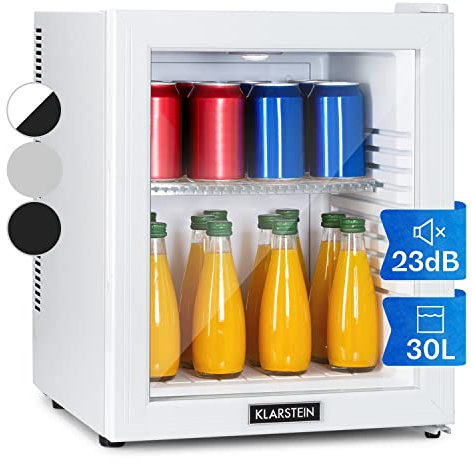 KLARSTEIN Nevera Pequeña Portatil Eléctrica Puerta Cristal, Mini Nevera Silenciosa para Casa y Oficina, Frigorificos Pequeños Refrescos, Cervezas, Estantes Extraíbles, Minibar 12-18°C, 32 l.