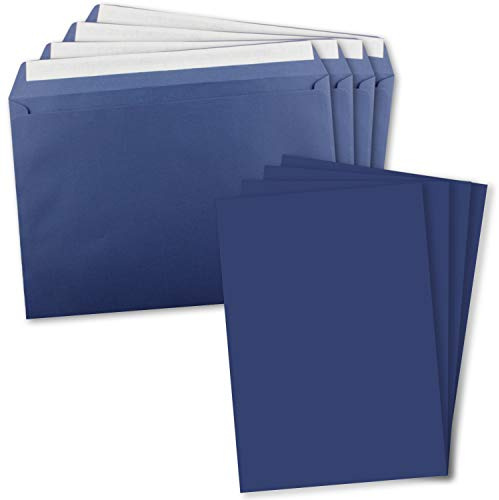 5 x XXL enkort-set i DIN A4 (21 x 29,7 cm) inkl. kuvert i DIN C4 – nattblått – kuvert med självhäftande lim – lämplig för frakt av gratulationskort, certifikat och kuponger