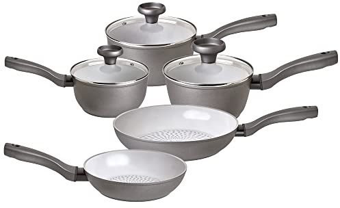 Prestige Earth Pan Non Stick Ceramic Pan Set of 5 - Non Toxic Cookware Set, Induction Ready, Dishwasher Safe, Made in Italy, Grau