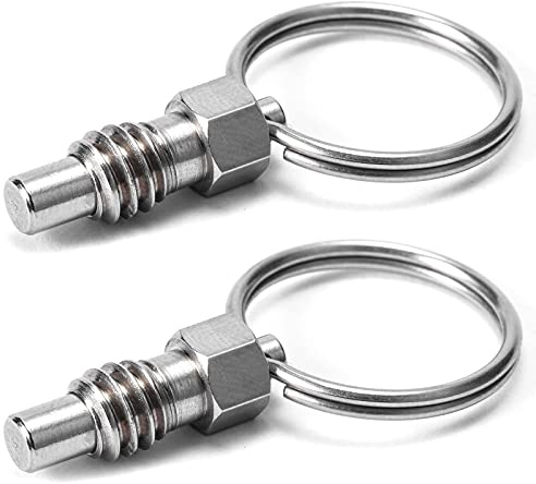 2 Packs Spring Plunger with Pull Ring, 1/4- 20 Thread Size, 0.31 Thread Length, Stainless Steel Non-Locking Type Stubby Hand-Retractable Spring Plunger Index Plunger