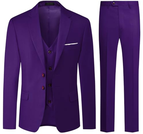 Allthemen Homme Costumes Elegant Formal Mens Suits 3 Pieces | Slim Fit,Couleur Uni,Deux Boutons,Veste Gilet Et Pantalon,Classique,Micro Élastique,Sans Repassage,Smoking,Mariage Casual