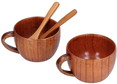 Handgjord Antik Träölmugg Vintage Mjölkkaffekopp Med Sked Perfekt Födelsedagspresent För Hembarentusiaster