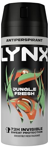Lynx Jungle Fresh Antiperspirant Deodorant Spray for Men 150ml Pack of 6 72H Odour & Wetness Protection ProScent Technology PALM LEAVES & AMBER FRAGRANCE Lynx Antiperspirant Spray