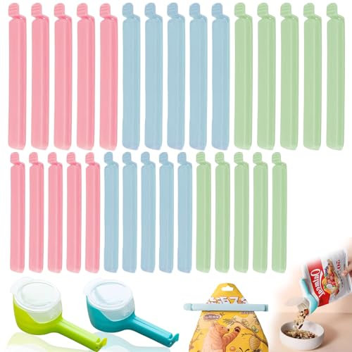 Verschlussclips 32 Stück, 12/15,5cm Lang Clips für Tüten, Verschlussclips mit Ausschütter, Tütenclips Verschlussklammern Lebensmittel Gefrierbeutel Clips Küche Dichtungsclip Wiederverwendbar Klipser