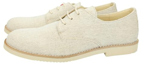 YOWAS 20344 Esparteñas de niño para comunion, en Color Lino, Plantilla de Piel y Cordones para Ajustar, Hechas en España NIÑO Zapato COMUNIÓN Lino 33