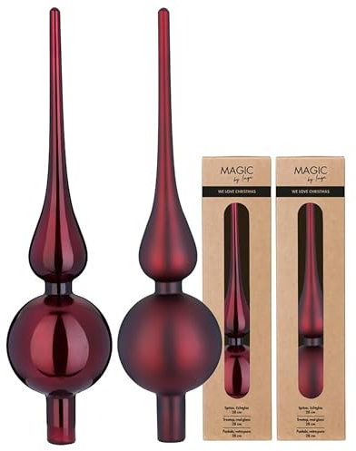 Julgransspets, glas, 28 cm x 1 st, matt eller glänsande – stor julgransspets för julgran, julgransdekoration och julgransprydnad, mörk vinröd – slät port
