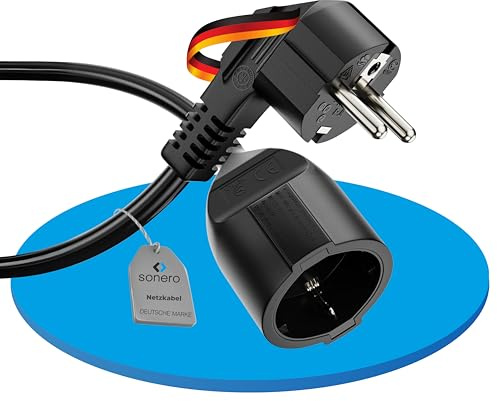 sonero Verlängerungskabel Stromkabel Verlängerung, 5,0m, Schutzkontakt Stecker auf Buchse, Strom Kabelverlängerung, Netzkabel, Steckdosenverlängerung Schwarz
