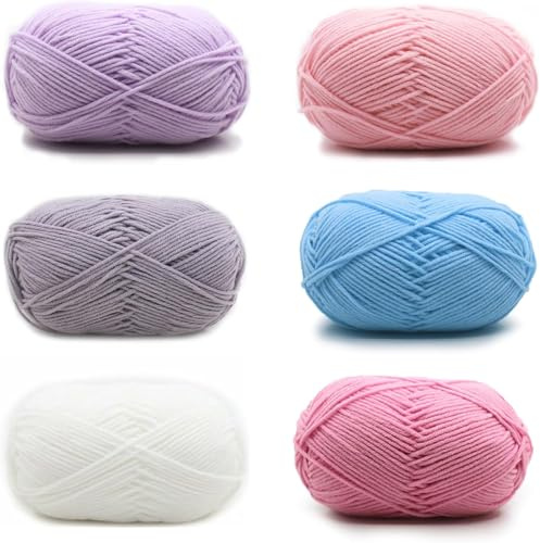 Lot de 6 pelotes de fil à tricoter à la main, en coton, crochet, pour crochet et artisanat, 6 couleurs, 50 g