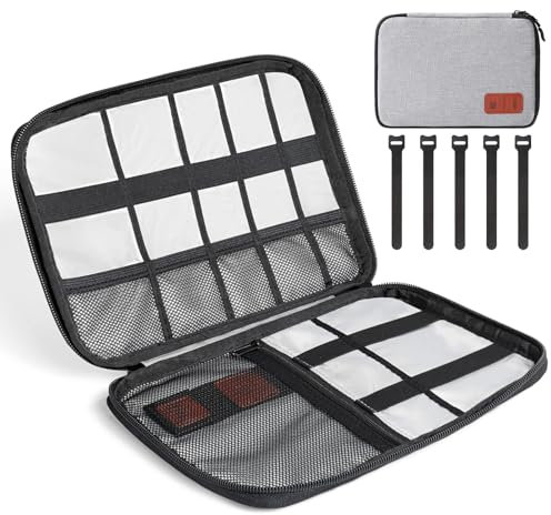Cozary Sac de Rangement de Câbles Sac électronique, Pochette de Câbles de Voyage, Organisateur d'accessoires électroniques Portables pour Disques durs, Câbles, Chargeur, Câbles USB, Carte SD, Gris
