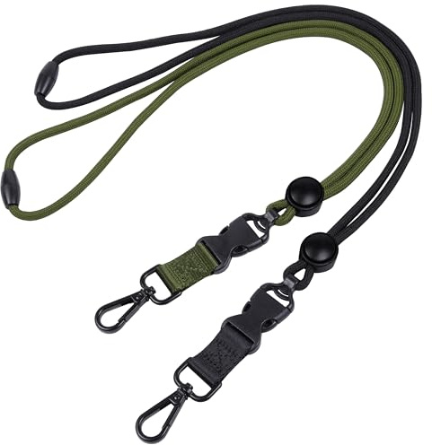 Masper 2 stycken breakaway nyckelband med rund justering skjutreglage, avtagbart spänne och metallknäppkrok vridbar, robust nyckelband för ID-korthållare och nycklar, Svart, olivgrön, 58