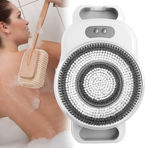 GESAIDES Spazzola Elettrica per la Schiena da Doccia a Parete, Spazzola da 230 mm, Rotazione Automatica a 360°, 3 velocità Regolabili, per Esfoliazione e Pulizia Profonda.