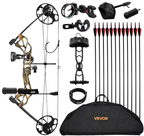 VEVOR Compound Bow Archery, Adjustable 19-30 in Draw Length Compound Bow Package for Beginner, 19-70 Lbs Draw Weight Archery Bows and Arrow Set, Right Hand Kit with Hunting Equipment, 320 fps